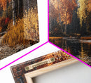 Autumn Birch Tranquility Framed Canvas Print with Birch Tree Painting and Fall Wall Art Rustic Art for Living Room Wall Decor