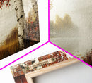Golden Autumn Mist Canvas Print Featuring Birch Tree Painting and Moody Art Rustic Wall Art Above Sofa Art for Living Room
