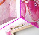Retro Sunglasses Pink Wall Art Framed Canvas Print Light Pink Horizontal Wall Art Rustic Decor Fashion Illustration Art