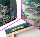 Rocky Shore, coastal painting, ocean wall art, seascape painting, extra wide art, boho art, wabi sabi art, Canvas Print