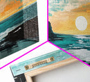 Sunset Cliffs, nautical wall art, coastal painting, surf wall art, panoramic art, above couch art, boho art, Framed Canvas Print