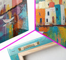 Mediterranean Village, coastal painting, Italy art, colorful homes, seascape painting, extra wide art, Canvas Print, panoramic art
