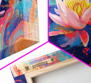 Water Lily, koi fish painting, botanical prints, pink orange wall art, floral painting, nature wall art, framed canvas print