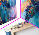 Palm tree painting, coastal wall art, framed canvas print, tropical art, boho art, surf wall art, extra wide art, vibrant wall decor