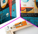 Abstract Geometric Art, mid-century modern art, sacred geometry wall art, framed canvas print, blue and green wall art, mosaic art