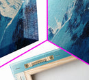 Mountain Painting, Blue and White Art, Snowy Peak Art, Framed Canvas Print, Rustic Decor, Minimalist Art, Extra Wide Art