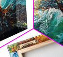 Tree in Waves, Canvas Print, coastal landscape art, wabi sabi art, extra wide painting, ocean painting, panoramic wall art