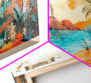 Tropical Sunset Art, Coastal Landscape Art, Boho Wall Art, Palm Tree Painting, Pink Orange Wall Art, Extra Wide Art, Canvas Print