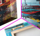 Rustic Boat Painting, Fishing Village Art, Coastal Landscape, Nautical Decor, Rustic Wall Art, Framed Canvas Print