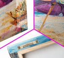 Beach Umbrella, Coastal Wall Art, Seascape Painting, Nautical Decor, Ocean Painting, Coastal Landscape Art, Framed Canvas Print