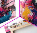 Abstract Geisha, Colorful Woman Art, Japanese Painting, Wabi Sabi Art, Boho Art, Pink Wall Art, Framed Canvas Print, Gift Idea