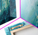 Misty Forest Painting Ethereal Blue Woodland Art Dreamy Nature Landscape Wall Decor Tranquil Aesthetic Bedroom Artwork