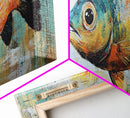 Vibrant Fish Canvas Print Rustic Coastal Wall Art Nautical Painting Beach House Decor Colorful Abstract Aquarium Art Lake House