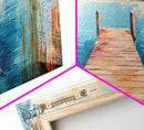 Wooden, Dock, Lake, Tranquility, Framed Canvas Print, Coastal Wall Art, Nature Painting, Bedroom Wall Art, Minimalist Art