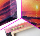 Ocean Sunset Framed Canvas Print, Pink Sky Seascape, Coastal Landscape Wall Art, Beach House Decor, Relaxing Home Aesthetic