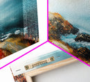 Coastal Cliffside Painting, Vibrant Seaside Landscape, Ocean Beach Art, Modern Nautical Wall Decor, Contemporary Bedroom Accent