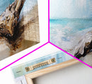 Driftwood on the Beach, Tranquil Coastal Landscape Wall Art, Serene Ocean Painting, Minimalist Seascape Decor, Relaxing Artwork