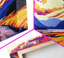 Golden Path Mountains, Canvas Print, Tranquil Landscape Art, Vibrant Sunset Painting, Boho Aesthetic, Cabin Wall Decor, Bedroom Art