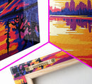 City Skyline Sunset, Canvas Print, Urban Landscape Art, Vibrant Reflection Painting, Modern Home Decor, Office Wall Art, Boho Aesthetic