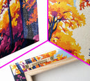 Autumn Forest, Framed Canvas Print, Vibrant Fall Wall Art, Seasonal Nature Painting, Cozy Home Decor, Lodge Artwork, Dining Room Art