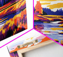 Autumn River, Vibrant Fall Landscape, Warm Color Nature Art, Bold Scenic Print, Framed Canvas Print, Living Room Wall Art