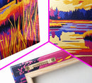 Marshland Sunset, Vibrant Fall Scene, Bold Landscape Print, Warm Color Nature Art, Rustic Cabin Decor, Canvas Print, Office Accent