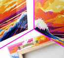 Ocean Wave, Colorful Seascape, Beach Decor, Coastal Wall Art, Sunset Painting, Modern Nautical, Surfing Art, Framed Canvas Print
