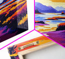 River Valley, Peaceful Scenery, Boho Landscape, Vibrant Sunset, Nature Lover Art, Office or Living Room, Framed Canvas Print