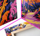 Tropical Path, Jungle Landscape, Exotic Nature, Boho Aesthetic, Sunset Colors, Vibrant Greenery, Bedroom Wall Art, Framed Canvas Print