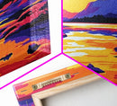 Serene River, Vibrant Sunset, Nature Artwork, Mountain View, Colorful Wall Art, Rustic Home, Living Room, Canvas Print