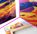 Desert, Mountains, Sunset, Framed Canvas Print, Southwest Landscape, Boho Wall Art, Earthy Tones, Vibrant Colors, Living Room Decor