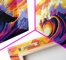 Giant Rolling Wave, Colorful Ocean Art, Surfing Seascape Print, Bold Sunset Water Painting, Beach House Wall Decor, Framed Canvas Print