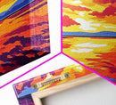 Fiery Lake Reflection, Bold Colorful Art, Scenic Nature Painting, Vibrant Home Wall Decor, Serene Landscape Print, Framed Canvas Print