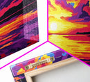 Dramatic Beach Sunset, Vibrant Sky Art, Colorful Coastal Print, Bold Nature Painting, Modern Home Wall Decor, Framed Canvas Print