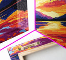 Tropical Beach Scene, Surfboard Sunset Art, Vibrant Coastal Print, Bold Colorful Painting, Relaxing Seaside Home Decor, Framed Canvas Print