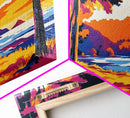 Tropical Beach, Sunset Waves, Palm Tree Art, Coastal Wall Art, Beach House Decor, Framed Canvas Print, Colorful Ocean Painting
