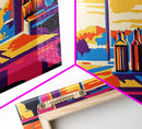 Bar Sunset, Wine Bottles, Cozy Kitchen, Framed Canvas Print, Wall Art, Modern Home, Dining Room, Cocktail Lounge, Warm Colors, Vibrant Art