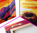 Bird Nest, Vibrant Sky Art, Nature Landscape, Sunset Glow, Warm Home Decor, Framed Canvas Print, Rustic Wall Art, Living Room Accent