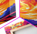 Desert Sunset, Monument View, Vibrant Sky, Canvas Print, Southwest Wall Art, Nature Painting, Rustic Home Decor, Landscape Illustration