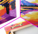Sunset Mountain Reflection, Framed Canvas Print, Vibrant Wall Art, Colorful Nature Art, Landscape Painting, Living Room Wall Decor