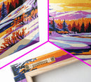 Snowy Forest, Winter Scene, Cozy Landscape, Canvas Print, Christmas Wall Art, Holiday Home Decor, Mountain River, Peaceful Nature Painting