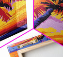 Palm Tree Sunset, Tropical Beach, Canvas Print, Coastal Wall Art, Boho Home Decor, Large Artwork, Vibrant Painting, Living Room Art