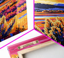 Mountain Meadow, Sunset Landscape Art, Rustic Cabin Decor, Autumn Nature Print, Warm Colors Painting, Framed Canvas Print