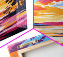 Lakeside Sunset Painting, Serene Nature Wall Art, Warm Color Palette, Scenic Landscape Print, Framed Canvas Print, Boho Bedroom Decor