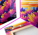 Vibrant Wildflower Art, Sunset Landscape Print, Autumn Nature Painting, Colorful Home Decor, Framed Canvas Print, Boho Bedroom Wall Art