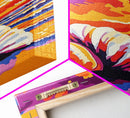 Spiral Seashell Art, Ocean Beach Painting, Vibrant Sunset Coastal Print, Tropical Wall Decor, Framed Canvas Print, Relaxing Bathroom Art