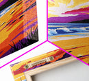 Sunset Beach, Colorful Seascape, Vibrant Ocean, Coastal Wall Art, Canvas Print, Living Room Decor, Beach House Art, Sunset Painting