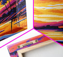 Palm Tree Sunset, Vibrant Beach Painting, Colorful Coastal Canvas Print, Tropical Home Decor, Boho Wall Art, Living Room Wall Art