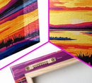 Sunset Reflection Art, Vibrant Lake Painting, Colorful Nature Canvas Print, Tranquil Home Decor, Boho Wall Art, Living Room Art