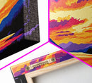 Twilight Over Mountains, Vibrant Nature Print, Sunset Landscape Art, Boho Wall Decor, Framed Canvas Print, Living Room Art, Colorful